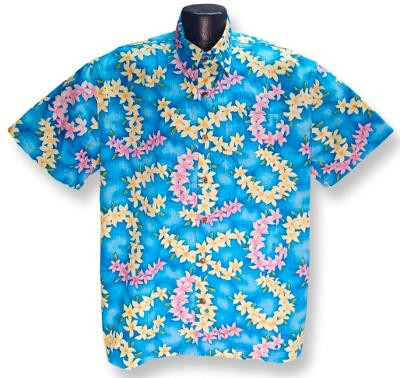 Plumeria designed on Turquois background Hawaiian shirt - Made in USA 100% Cotton